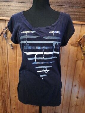 Miley Cyrus & Max Azria Black Distressed Heart Tee